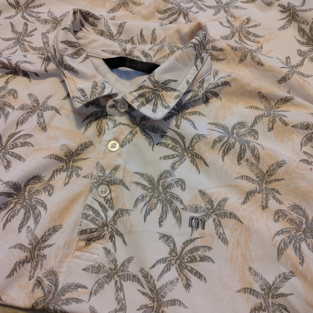 Travis Mathew Polo Shirt Mens Large Palm Tree Tropical Golf Beach Vacation Funky